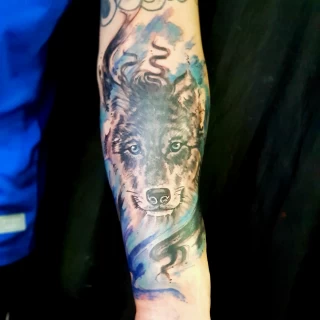 Watercolor - Wolf Tattoo - Black Hat Tattoo Dublin - The Black Hat Tattoo
