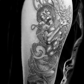 Mermaid Tattoo - Black & Grey Tattoo - Black Hat Tattoo Dublin - The Black Hat Tattoo