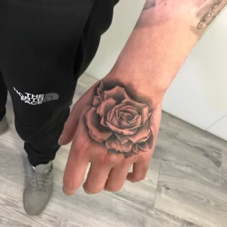 Rose - Hands & Fingers Tattoo - Black Hat Tattoo Dublin - The Black Hat Tattoo