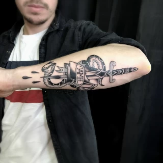 Old School Snake and  dagger - Snake Tattoo - Black Hat Tattoo Dublin - The Black Hat Tattoo