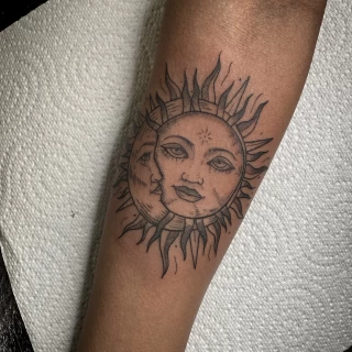 Moon and Sun Tattoo - Minimalism Dotwork and Linework  - Black Hat Tattoo Dublin - The Black Hat Tattoo