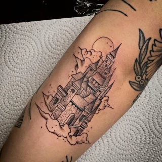 Disney Castle Tattoo - Black & Grey Tattoo - Black Hat Tattoo Dublin - The Black Hat Tattoo