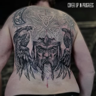 Full back  Tattoo Cover-up  - Black Hat Tattoo Dublin - The Black Hat Tattoo