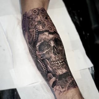 Skull tattoo and biomechanical - Skull Tattoo - Black Hat Tattoo Dublin - The Black Hat Tattoo