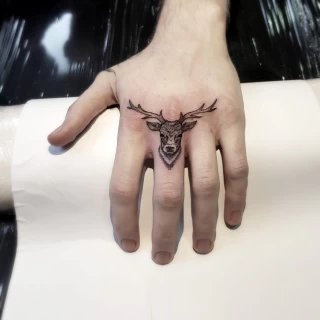 Deer or Stag - Hands & Fingers Tattoo - Black Hat Tattoo Dublin - The Black Hat Tattoo