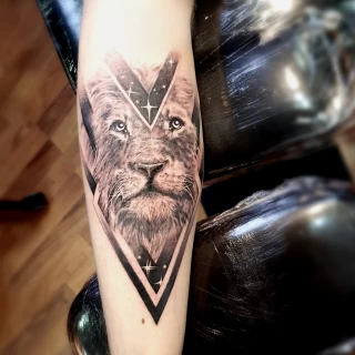 Lion and geometric - Realism, Microrealism and Portrait Tattoo - Black Hat Tattoo Dublin - The Black Hat Tattoo