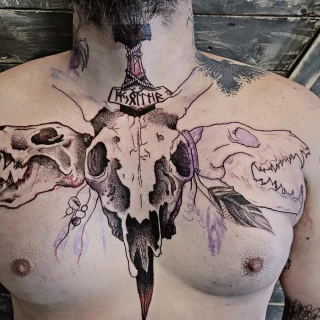 Goat on chest - Skull Tattoo - Black Hat Tattoo Dublin - The Black Hat Tattoo