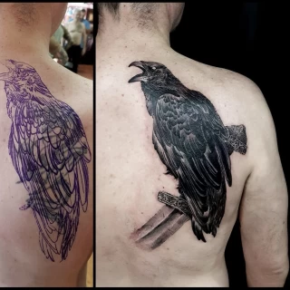 Bafore After Back  Tattoo Cover-up  - Black Hat Tattoo Dublin - The Black Hat Tattoo
