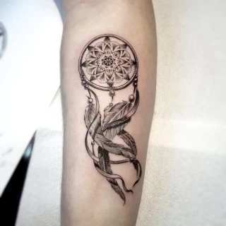 Dreamcatcher Tattoo -  - Blackwork Darkwork - Black Hat Tattoo Dublin - The Black Hat Tattoo