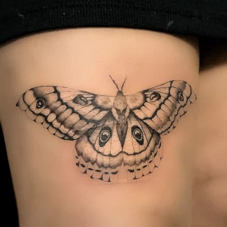 Medium Size Butterfly Tattoo on lleg  - Black Hat Tattoo Dublin - The Black Hat Tattoo