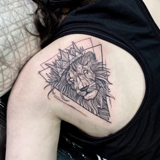 Lion Tattoo - Minimalism Dotwork and Linework  - Black Hat Tattoo Dublin - The Black Hat Tattoo
