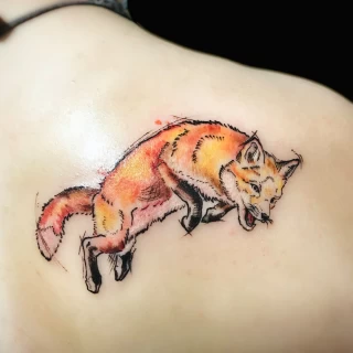 Fox tattoo color on back - Black Hat Tattoo Dublin - The Black Hat Tattoo