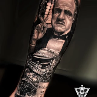Stifler guest artist black and grey realistic tattoo - The Black Hat Tattoo