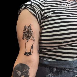Bunch of flower in a hand -  - Flower Tattoo - Black Hat Tattoo Dublin - The Black Hat Tattoo