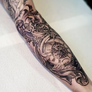 Clock sleeve - Realism, Microrealism and Portrait Tattoo - Black Hat Tattoo Dublin - The Black Hat Tattoo