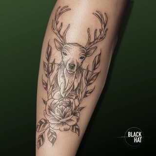 Deer Tattoo - Black Hat Tattoo Dublin - fine lines on arm - The Black Hat Tattoo