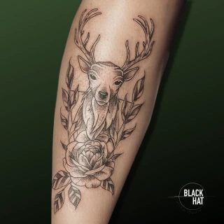 Deer Tattoo - Dublin - fine lines on arm - The Black Hat Tattoo