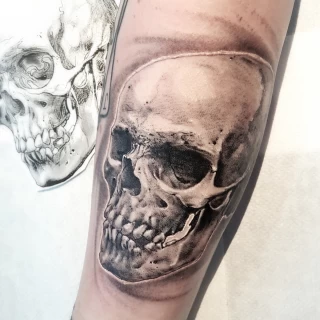 Skull - Realism, Microrealism and Portrait Tattoo - Black Hat Tattoo Dublin - The Black Hat Tattoo