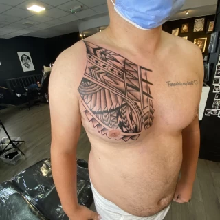 Tribal design on chest -  - Tribal Neo Tribal and Maori Tattoo - Black Hat Tattoo Dublin - The Black Hat Tattoo