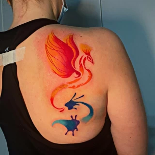 Phoenix color tattoo on shoulder - Color Watercolor and Sketch Tattoos - Black Hat Tattoo Dublin - The Black Hat Tattoo