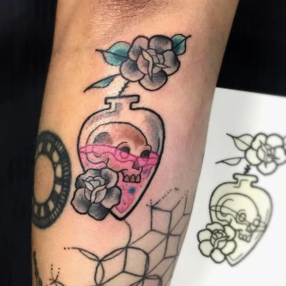 Flask with death - OldSchool Tattoo - Black Hat Tattoo Dublin - The Black Hat Tattoo
