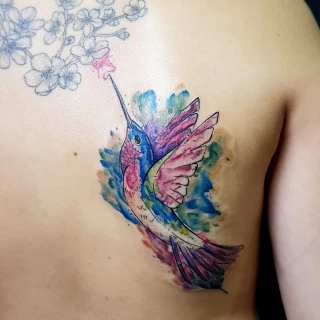 Hummingbird tattoo in watercolor - Bird Tattoo - Black Hat Tattoo Dublin - The Black Hat Tattoo