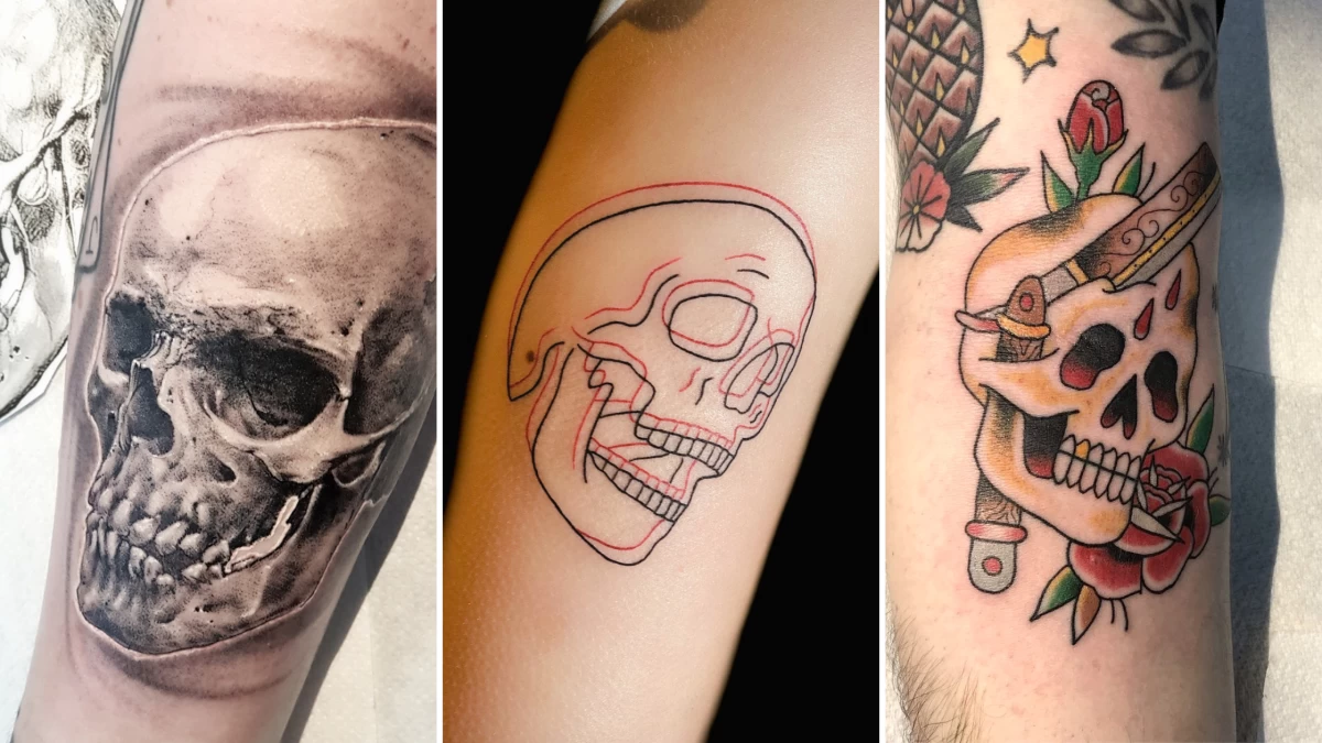 Small Danger Skull Tattoo On Leg