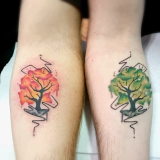 Trees of Life Tattoos on arms - Color Watercolor and Sketch Tattoos - Black Hat Tattoo Dublin - The Black Hat Tattoo