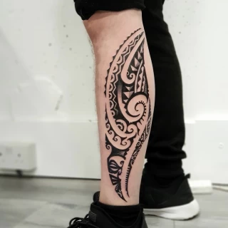 Tribal on leg -  - Tribal Neo Tribal and Maori Tattoo - Black Hat Tattoo Dublin - The Black Hat Tattoo