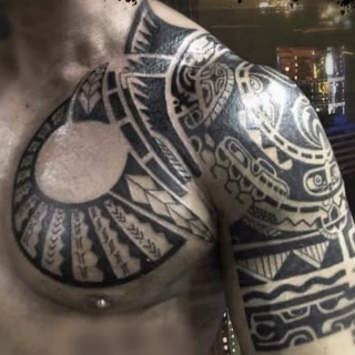 Shoulder and chest -  - Tribal Neo Tribal and Maori Tattoo - Black Hat Tattoo Dublin - The Black Hat Tattoo