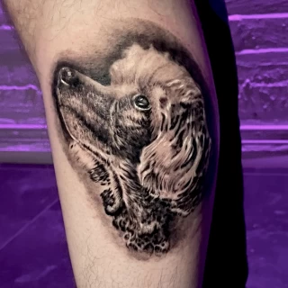 Rodrigo - guest artist - dog tattoo - black and grey -realism - the black hat tattoo Dublin- 2025 - The Black Hat Tattoo