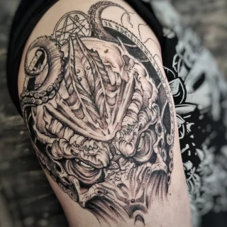 Octopus Tattoo on shoulder -  - Blackwork Darkwork - Black Hat Tattoo Dublin - The Black Hat Tattoo