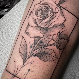 Rose Tattoo with lines - Minimalism Dotwork and Linework  - Black Hat Tattoo Dublin - The Black Hat Tattoo