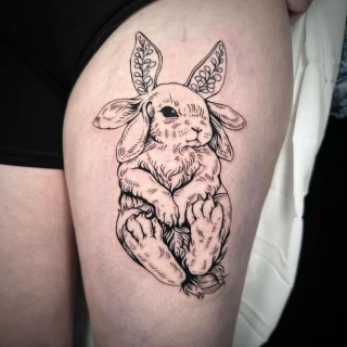 Rabbit Tattoo on leg - Black Hat Tattoo Dublin - The Black Hat Tattoo