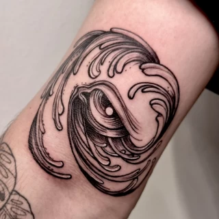 Stella - resident artist - wave eye tattoo - microrealism - black and grey - the black hat tattoo Dublin- 2025 - The Black Hat Tattoo