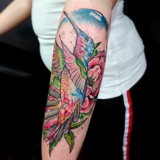 Bird and flowers tattoo on shoulder watercolor - Bird Tattoo - Black Hat Tattoo Dublin - The Black Hat Tattoo