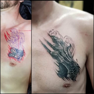 Before after  Tattoo Cover-up  - Black Hat Tattoo Dublin - The Black Hat Tattoo