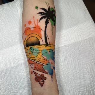 Sunset Tattoo - Color Watercolor and Sketch Tattoos - Black Hat Tattoo Dublin - The Black Hat Tattoo