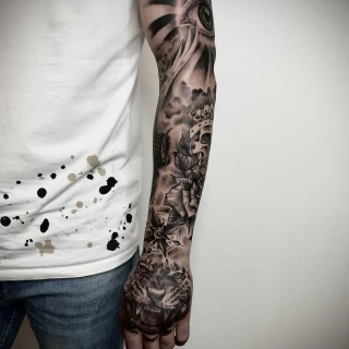 Full sleeve realistic - Realism, Microrealism and Portrait Tattoo - Black Hat Tattoo Dublin - The Black Hat Tattoo