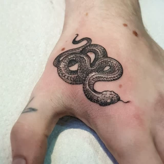 Snake on hand - Snake Tattoo - Black Hat Tattoo Dublin - The Black Hat Tattoo