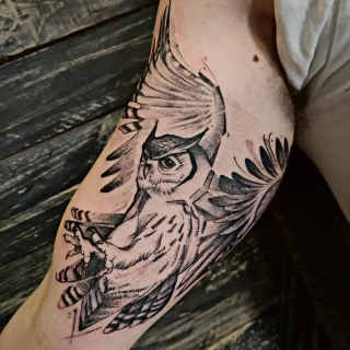 Owl Tattoo on arm - Black Hat Tattoo Dublin - The Black Hat Tattoo