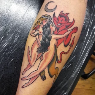 Devil dancing - OldSchool Tattoo - Black Hat Tattoo Dublin - The Black Hat Tattoo