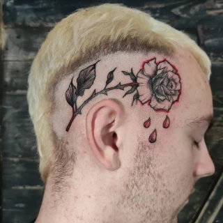Rose on skull Tattoo - Minimalism Dotwork and Linework  - Black Hat Tattoo Dublin - The Black Hat Tattoo