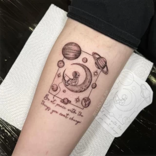 moon and planets - Tattoo Fine Line and Line Work - Black Hat Tattoo Dublin - The Black Hat Tattoo