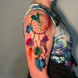 Dreamcatcher tattoo - Color Watercolor and Sketch Tattoos - Black Hat Tattoo Dublin - The Black Hat Tattoo