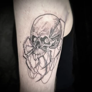 Spider and Skull Tattoo - Black & Grey Tattoo - Black Hat Tattoo Dublin - The Black Hat Tattoo