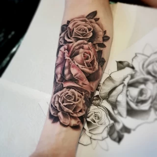 Roses tattoo lower arm half sleeve - Rose Tattoo - Black Hat Tattoo Dublin - The Black Hat Tattoo