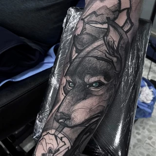 Wolf Tattoo - Blackwork Darkwork - Black Hat Tattoo Dublin - The Black Hat Tattoo