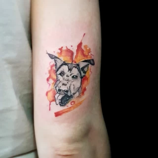 Dog orange watercolor Pet Tattoo - Black Hat Tattoo Dublin - The Black Hat Tattoo