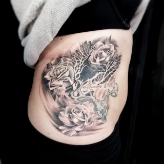 Raven bird and roses - Bird Tattoo - Black Hat Tattoo Dublin - The Black Hat Tattoo
